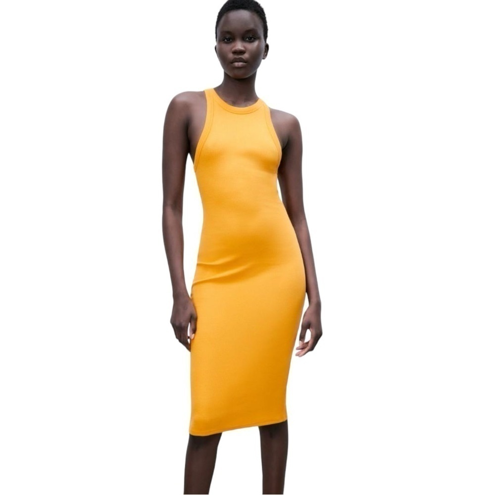 Zara Womens Ribbed Midi Dress
